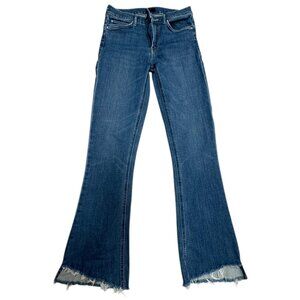 MOTHER The Runaway Step Fray Jeans Size 26 High Rise Flare Raw Hem